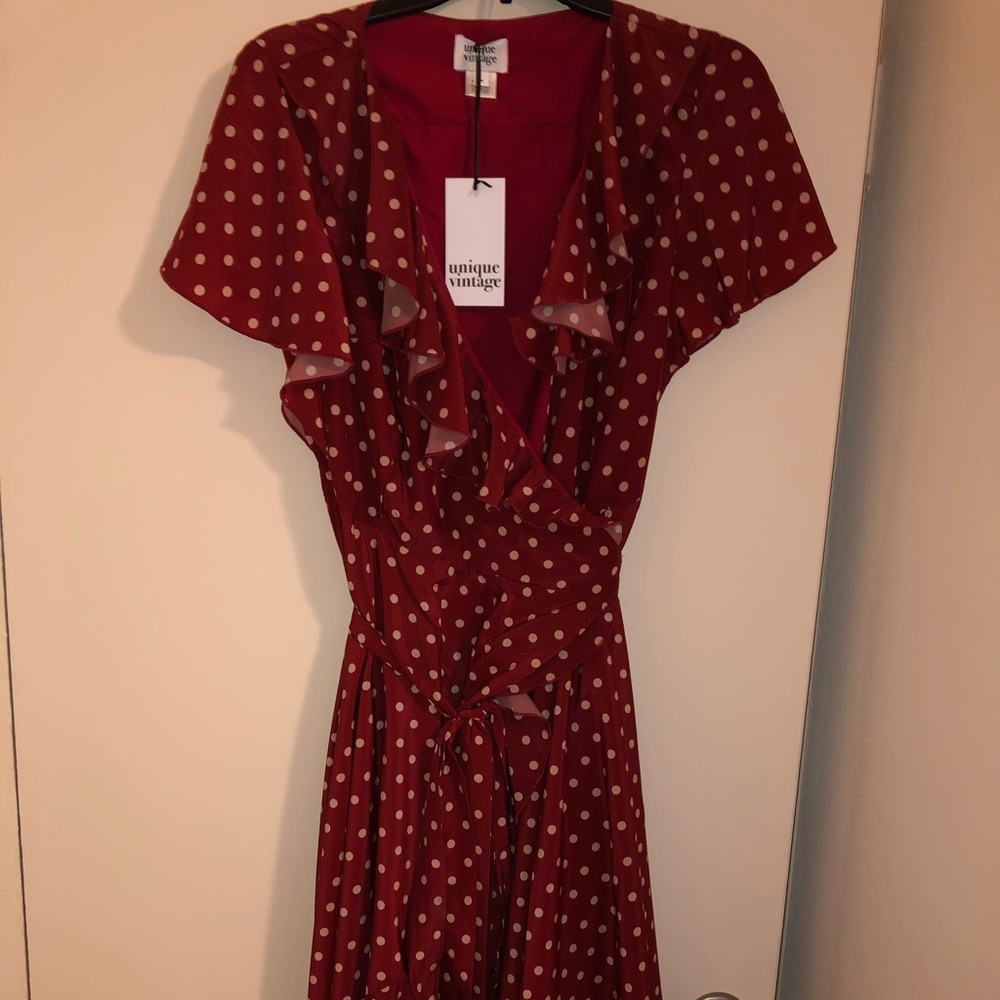 Unique Vintage polka dot wrap dress